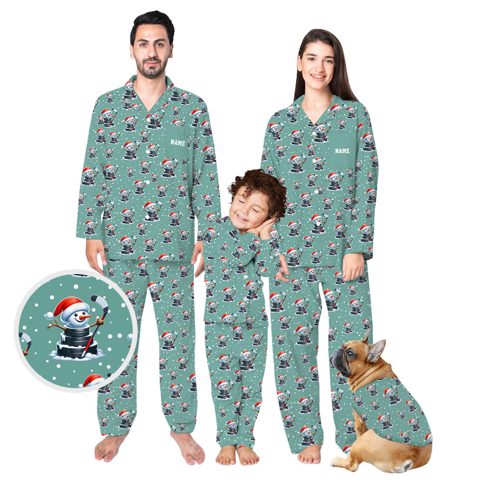 Favorite Funny Hockey Snowman Family Christmas Pajamas Favorite Funny Hockey Snowman Family Christmas Pajamas