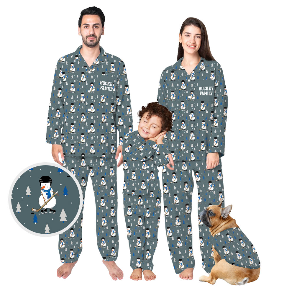Funny Hockey Snowman Family Christmas Pajamas Funny Hockey Snowman Family Christmas Pajamas
