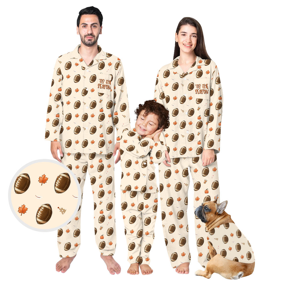 Delightful American Football Matching Family Pajamas With Dog Delightful American Football Matching Family Pajamas With Dog