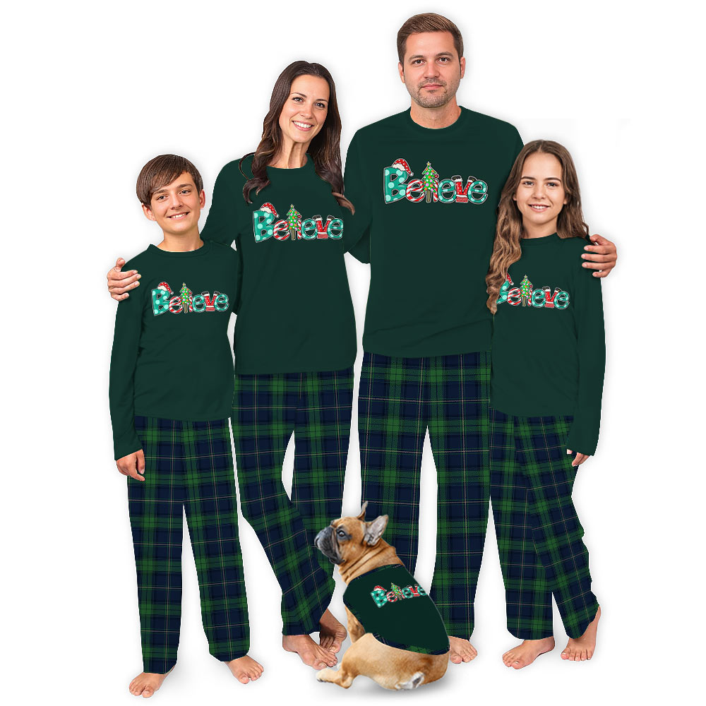 Christmas Believe Quote Pajamas Family And Dog Christmas Believe Quote Pajamas Family And Dog