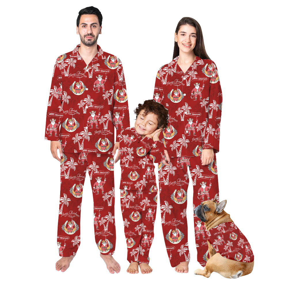 Cowboy Santa Tropical Christmas Pajamas For Family And Pets