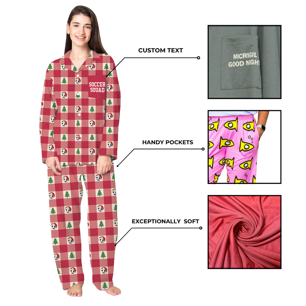 Festive Plaid Red and White Soccer Christmas Pajamas Festive Plaid Red and White Soccer Christmas Pajamas