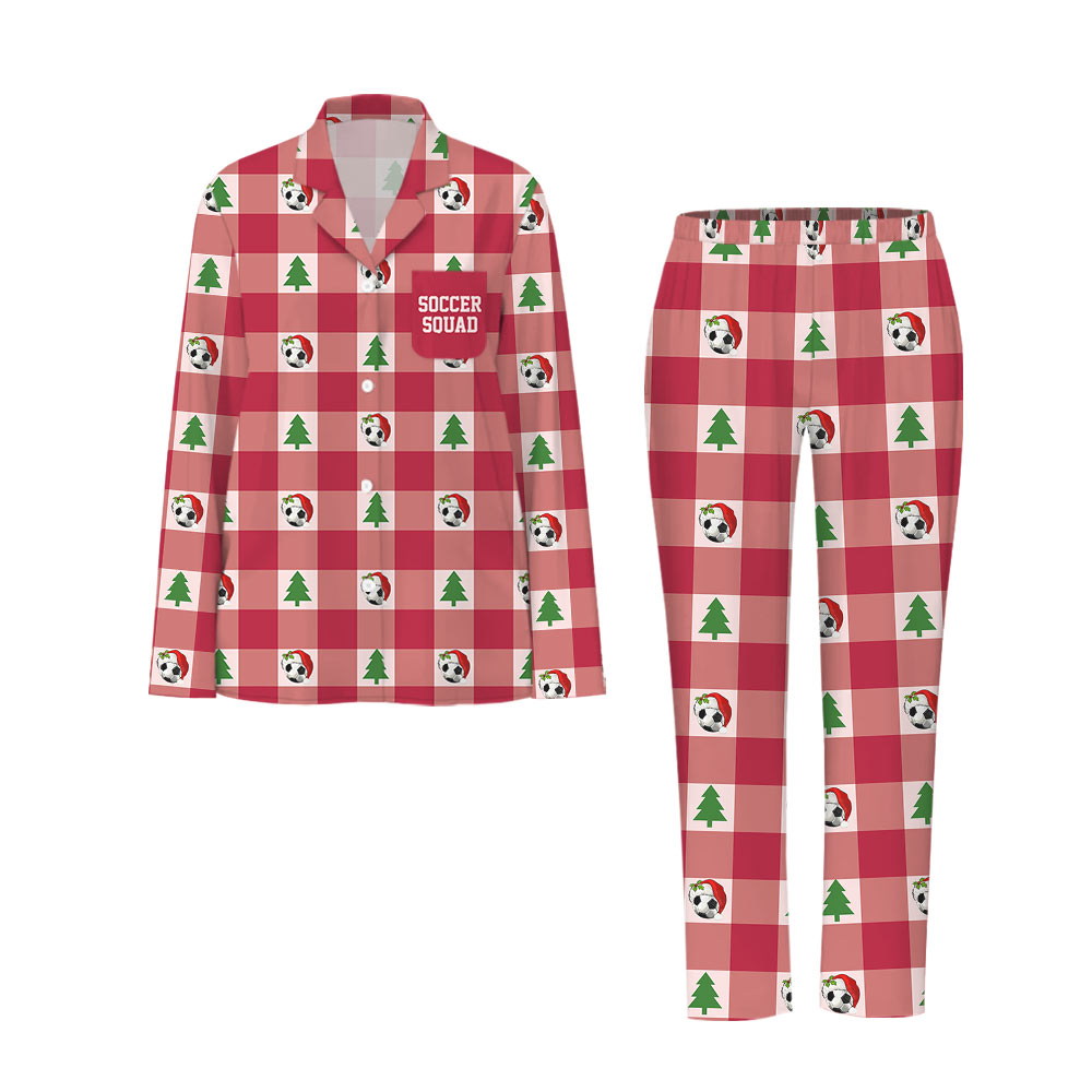 Festive Plaid Red and White Soccer Christmas Pajamas Festive Plaid Red and White Soccer Christmas Pajamas