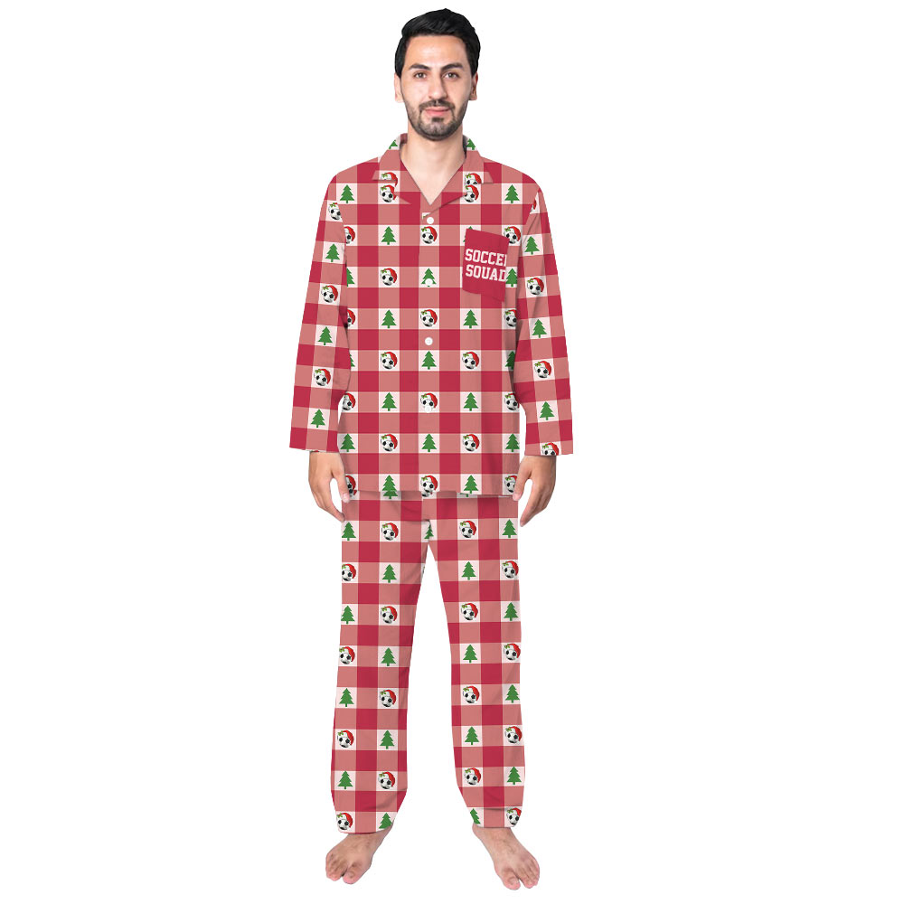 Festive Plaid Red and White Soccer Christmas Pajamas Festive Plaid Red and White Soccer Christmas Pajamas