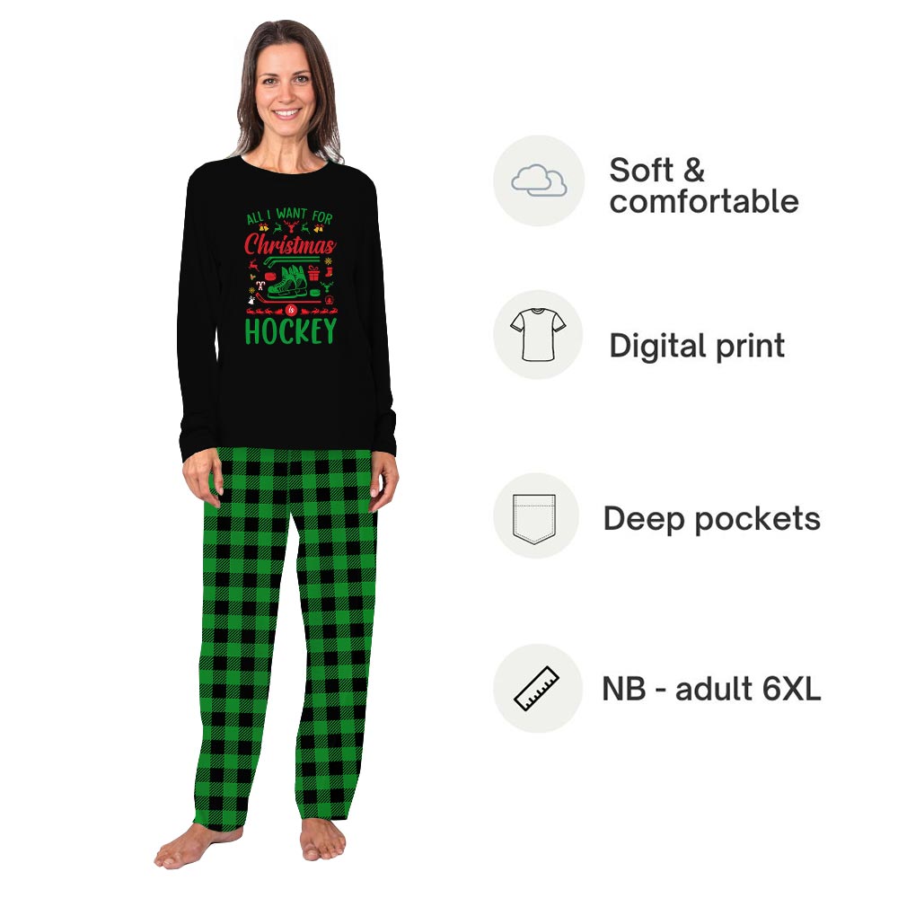 All I Want for Christmas is Hockey Matching Dog Pajamas With Owner