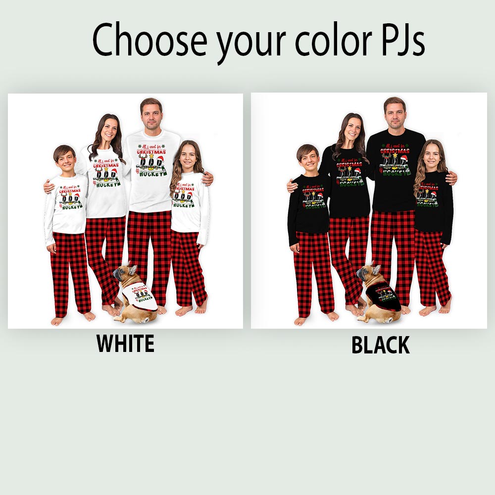 Hockey Wishes Family PJs with Dog for the Holidays Hockey Wishes Family PJs with Dog for the Holidays