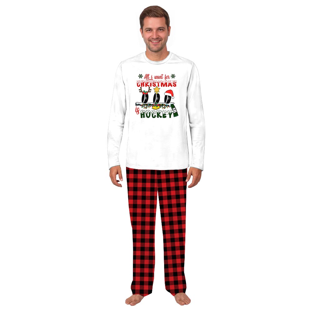 Hockey Wishes Family PJs with Dog for the Holidays Hockey Wishes Family PJs with Dog for the Holidays