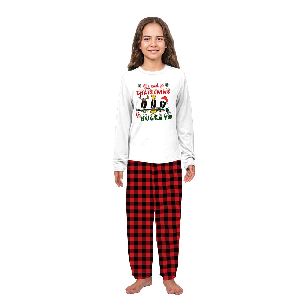 Hockey Wishes Family PJs with Dog for the Holidays Hockey Wishes Family PJs with Dog for the Holidays