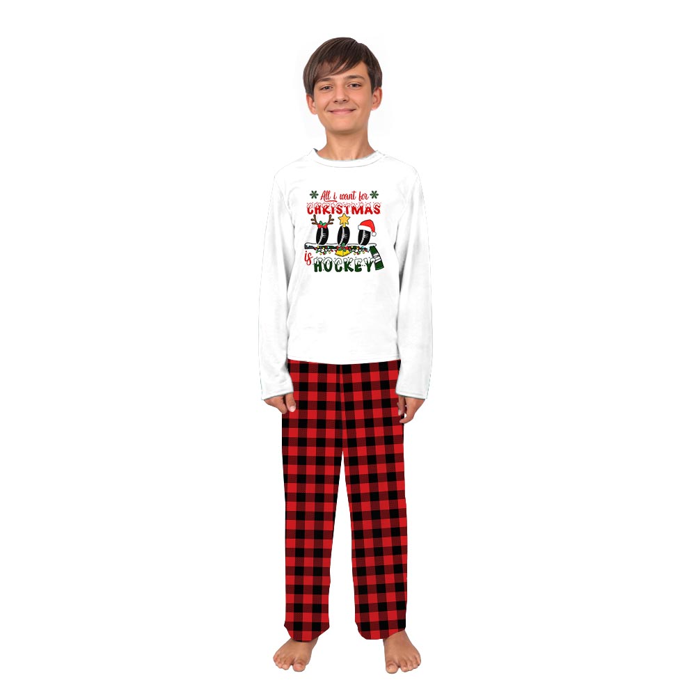 Hockey Wishes Family PJs with Dog for the Holidays Hockey Wishes Family PJs with Dog for the Holidays