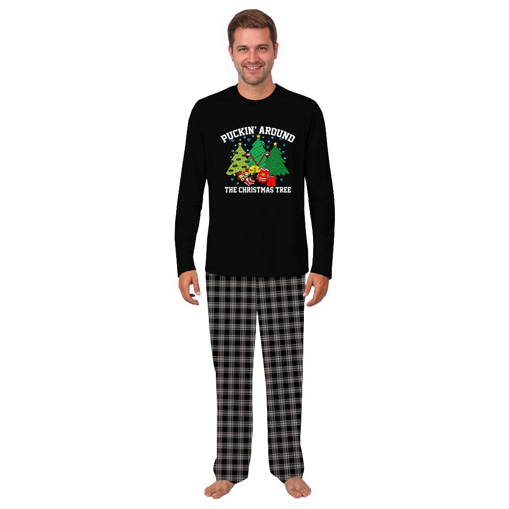 Hockey Puckin' Around the Christmas Tree Family Matching Pajamas with Dog Hockey Puckin' Around the Christmas Tree Family Matching Pajamas with Dog
