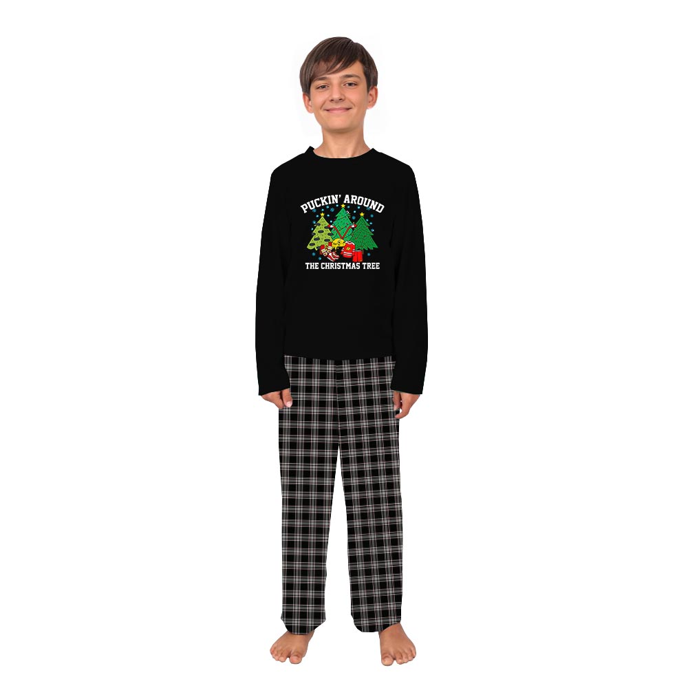 Hockey Puckin' Around the Christmas Tree Family Matching Pajamas with Dog Hockey Puckin' Around the Christmas Tree Family Matching Pajamas with Dog