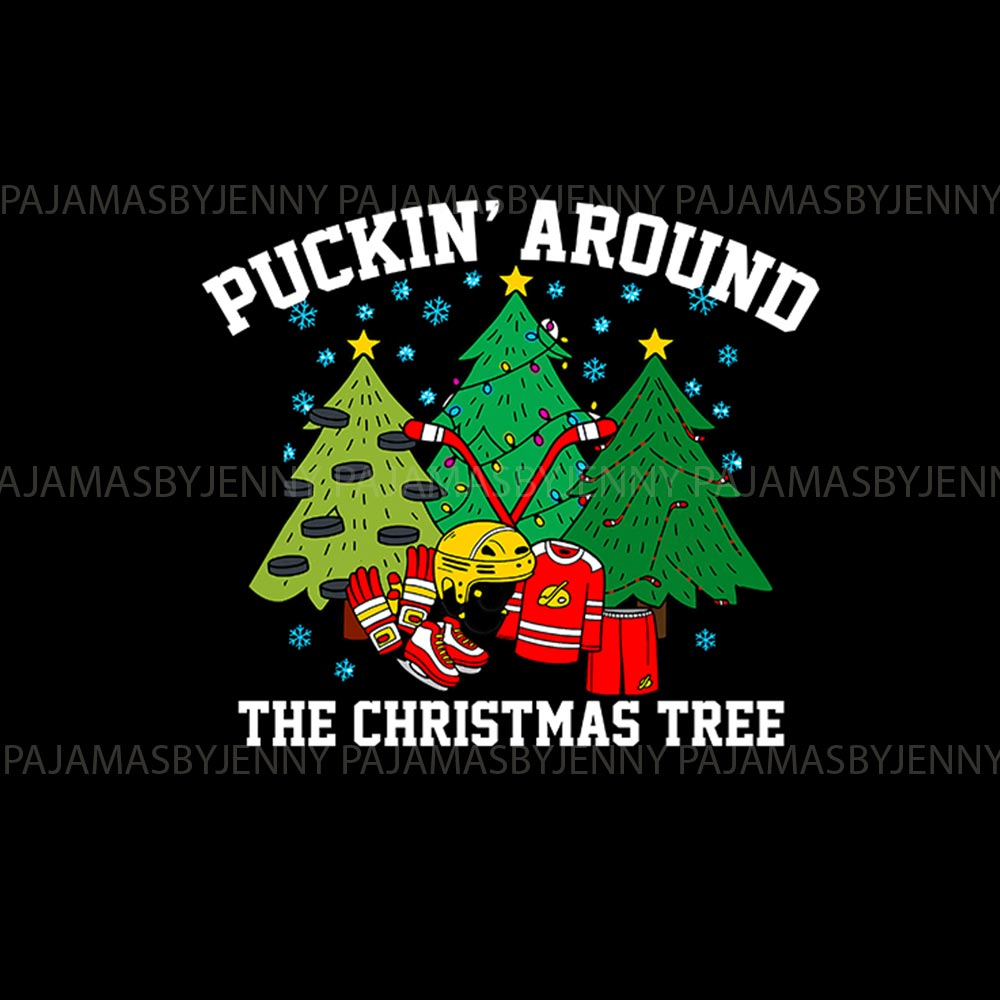 Hockey Puckin' Around the Christmas Tree Family Matching Pajamas with Dog Hockey Puckin' Around the Christmas Tree Family Matching Pajamas with Dog