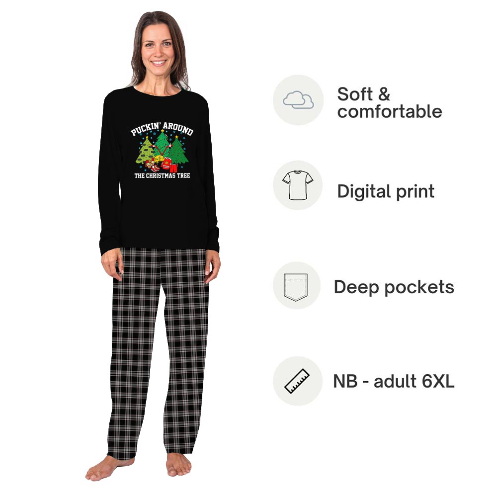 Hockey Puckin' Around the Christmas Tree Family Matching Pajamas with Dog Hockey Puckin' Around the Christmas Tree Family Matching Pajamas with Dog