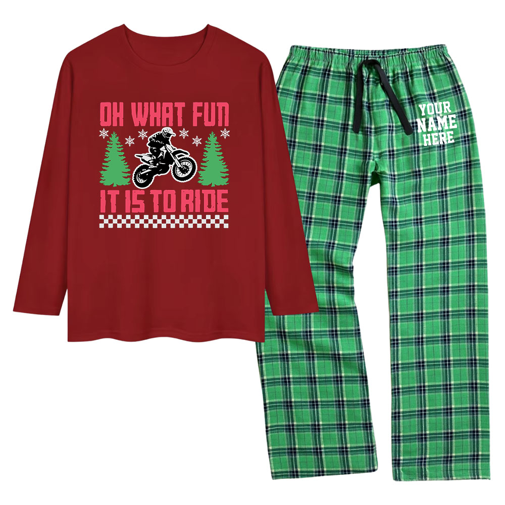 Personalized Motocross 100 Cotton Christmas PJs With Pockets Personalized Motocross 100 Cotton Christmas PJs With Pockets