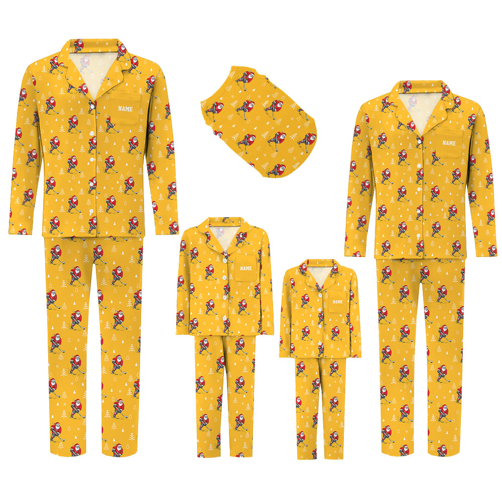 Happy Hockey Santa Claus Matching Family Christmas Jammies Happy Hockey Santa Claus Matching Family Christmas Jammies