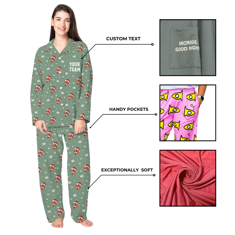 Calm Green Football Family Christmas Pajamas Calm Green Football Family Christmas Pajamas