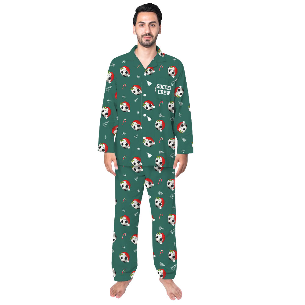 Festive Green Personalized Soccer Family Christmas Pajamas Festive Green Personalized Soccer Family Christmas Pajamas