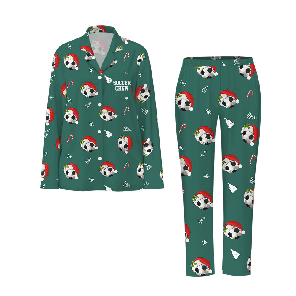 Festive Green Personalized Soccer Family Christmas Pajamas Festive Green Personalized Soccer Family Christmas Pajamas