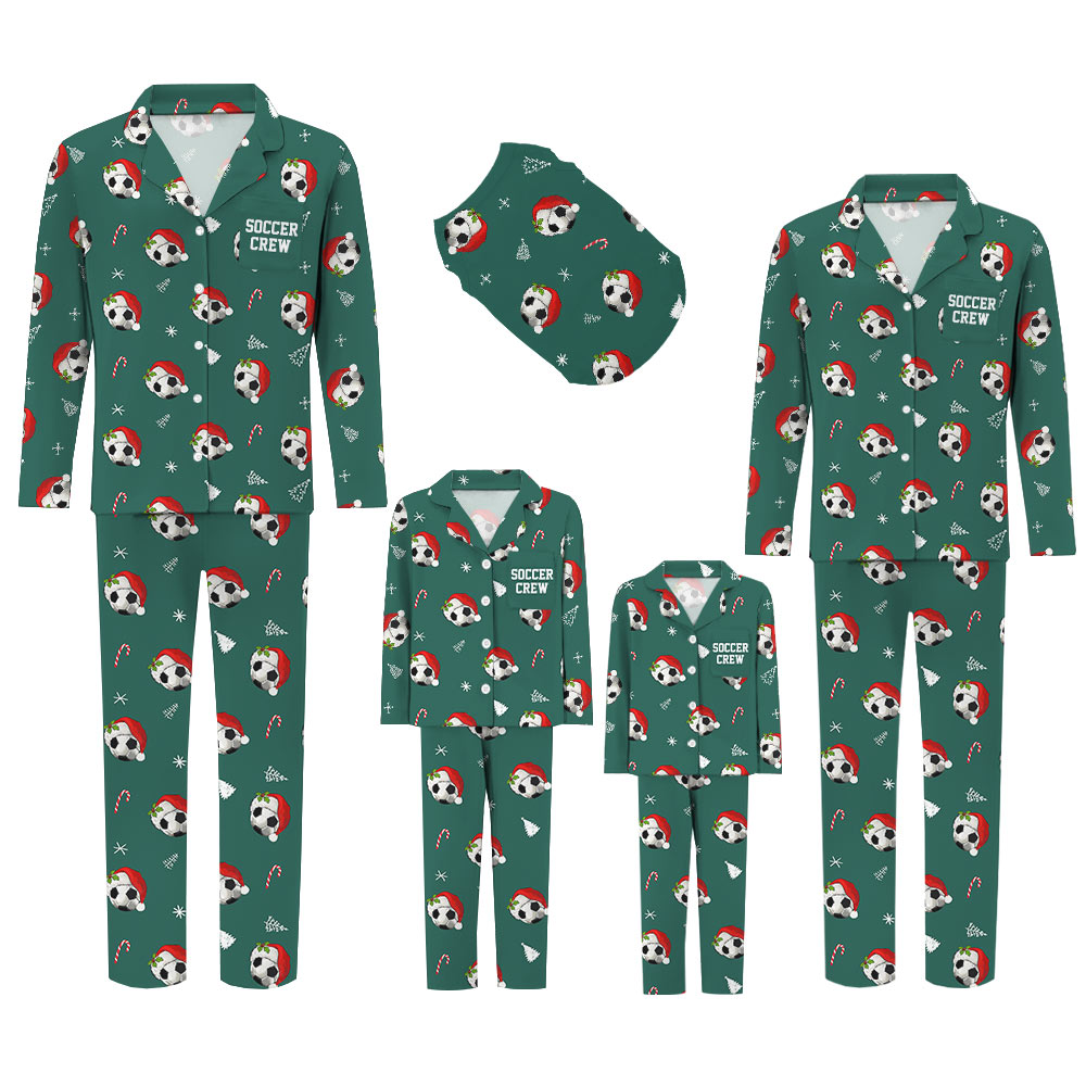 Festive Green Personalized Soccer Family Christmas Pajamas Festive Green Personalized Soccer Family Christmas Pajamas