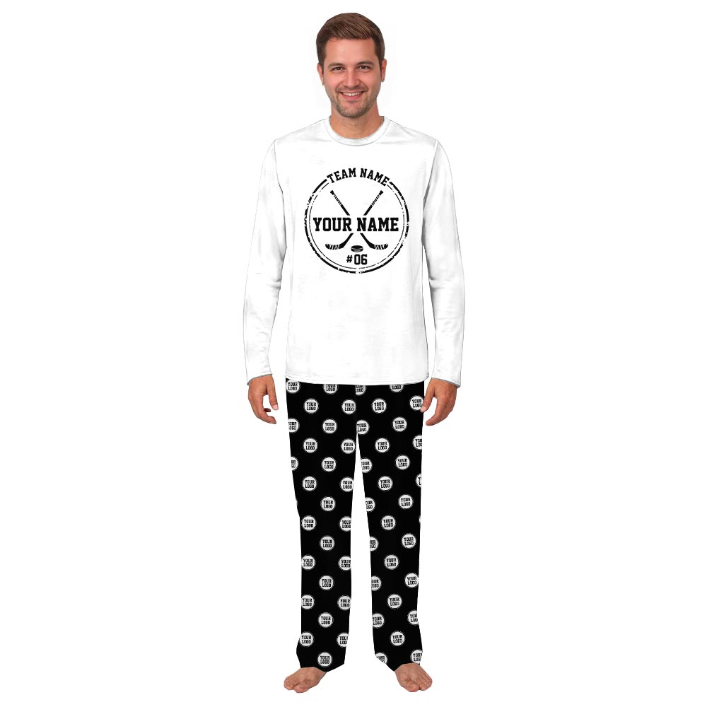 Name Personalized Holiday Pajamas with Playful Hockey Theme Name Personalized Holiday Pajamas with Playful Hockey Theme