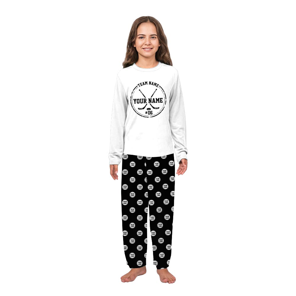 Name Personalized Holiday Pajamas with Playful Hockey Theme Name Personalized Holiday Pajamas with Playful Hockey Theme