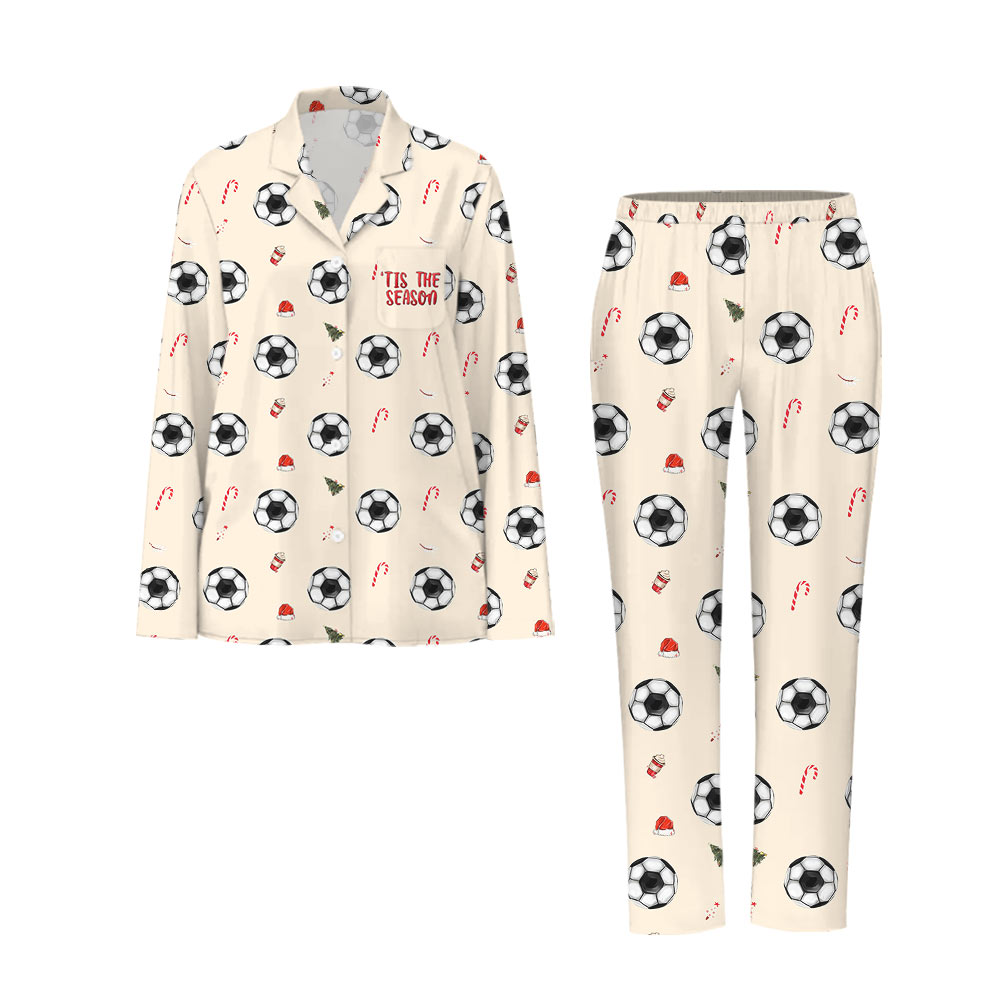 Delight Cream Soccer Family Christmas Pajamas With Dog Delight Cream Soccer Family Christmas Pajamas With Dog