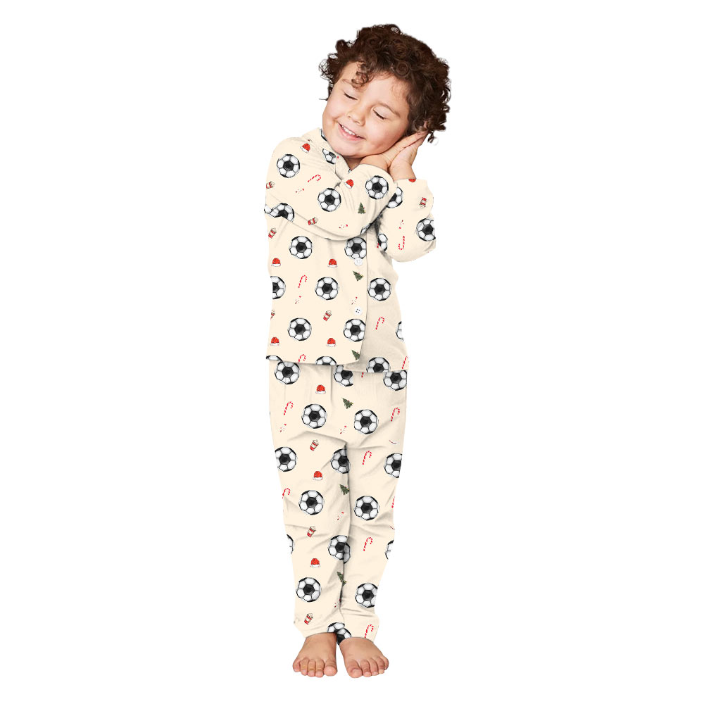 Delight Cream Soccer Family Christmas Pajamas With Dog Delight Cream Soccer Family Christmas Pajamas With Dog