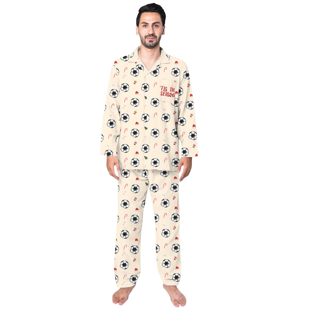 Delight Cream Soccer Family Christmas Pajamas With Dog Delight Cream Soccer Family Christmas Pajamas With Dog