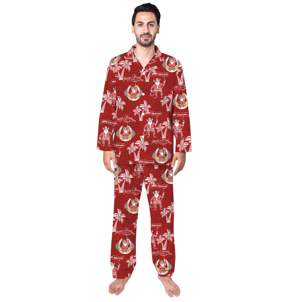 Cowboy Santa Tropical Christmas Pajamas For Family And Pets