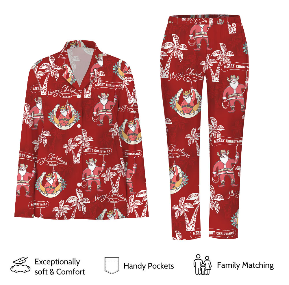 Cowboy Santa Tropical Christmas Pajamas For Family And Pets