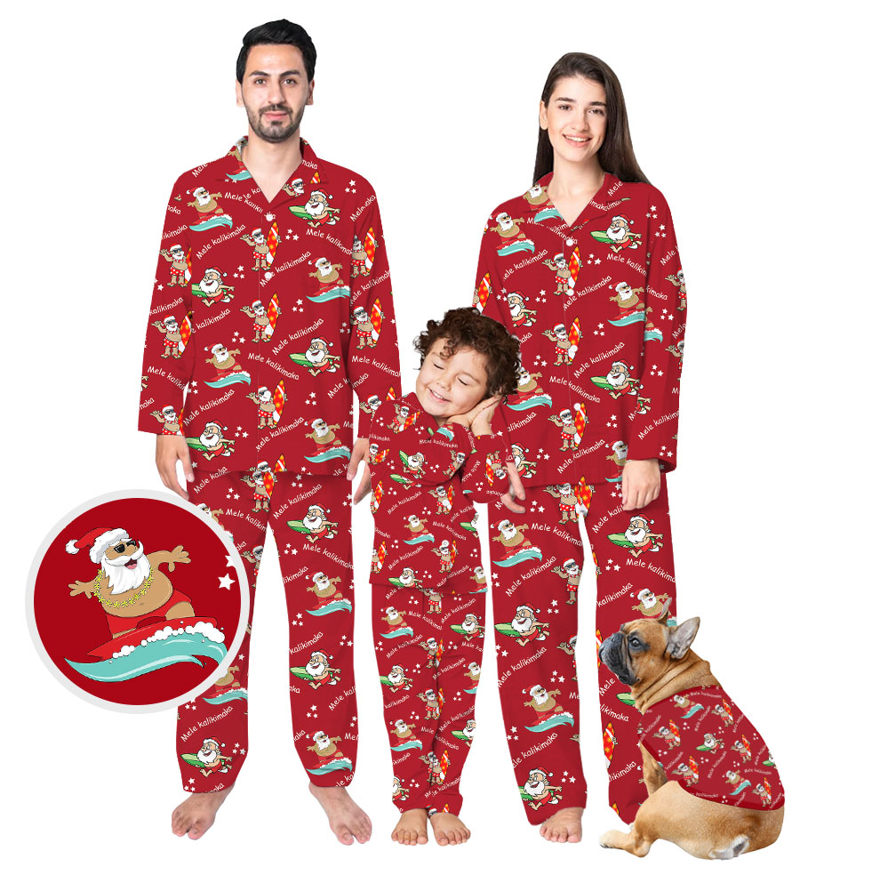 Santa Matching Tropical Christmas Pajamas Family Red Santa Matching Tropical Christmas Pajamas Family Red