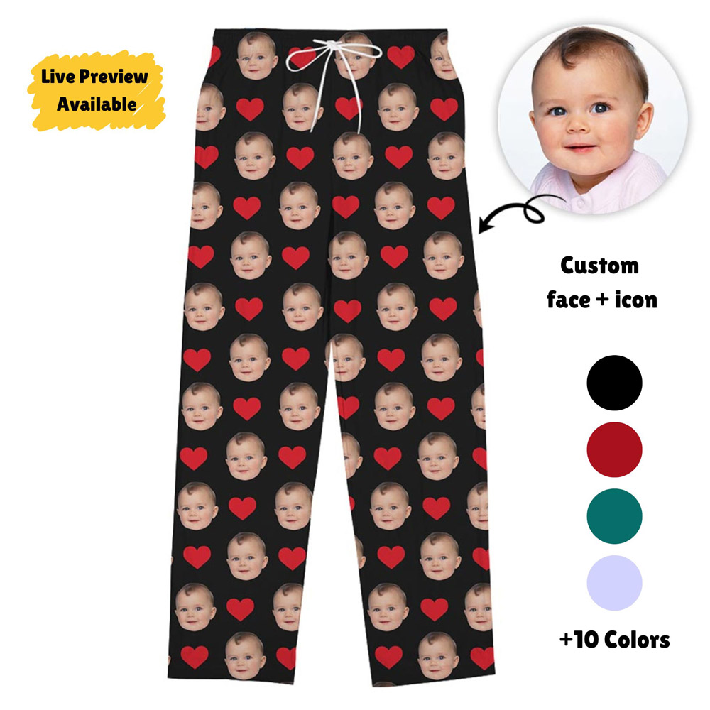 [Live Preview] Custom Face And Icon Pajama Pants With Pockets