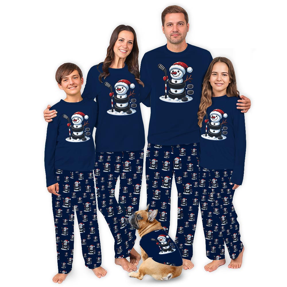 Funny Hockey Snowman Matching Pjs Family And Dog Funny Hockey Snowman Matching Pjs Family And Dog