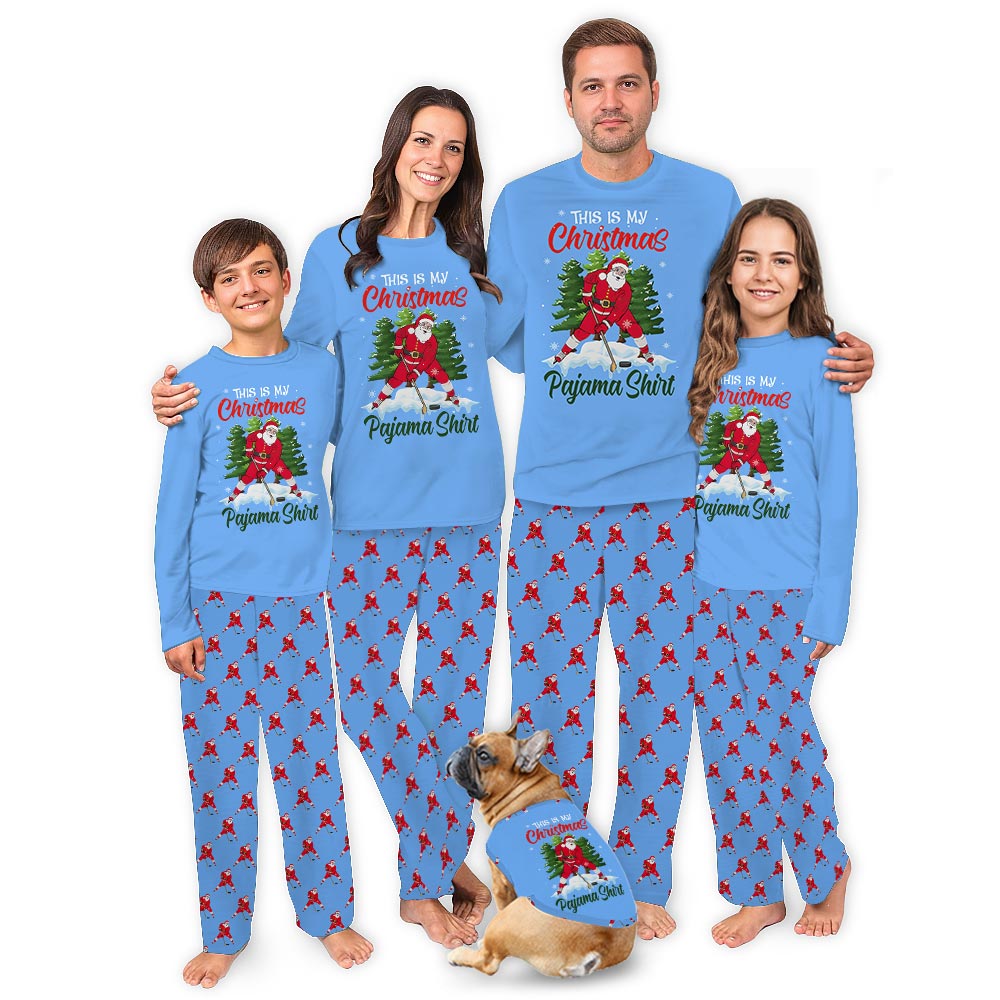 Santa Playing Hockey Pjs For The Family And Dog Santa Playing Hockey Pjs For The Family And Dog