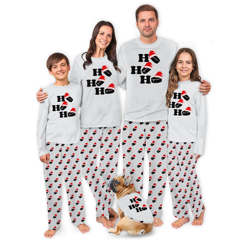 Ho Ho Ho Hockey Christmas Pajamas Family And Dog Set
