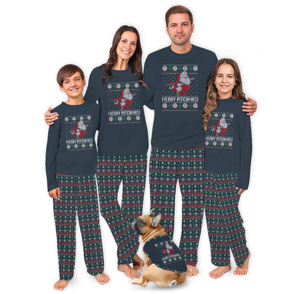 Merry Pitchmas Baseball Matching People And Dog Pajama Set Merry Pitchmas Baseball Matching People And Dog Pajama Set