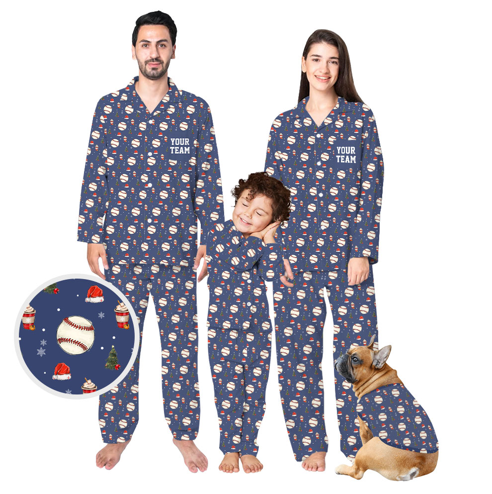 Unisex Matching Family Baseball Christmas Pajama Sets Blue Unisex Matching Family Baseball Christmas Pajama Sets Blue