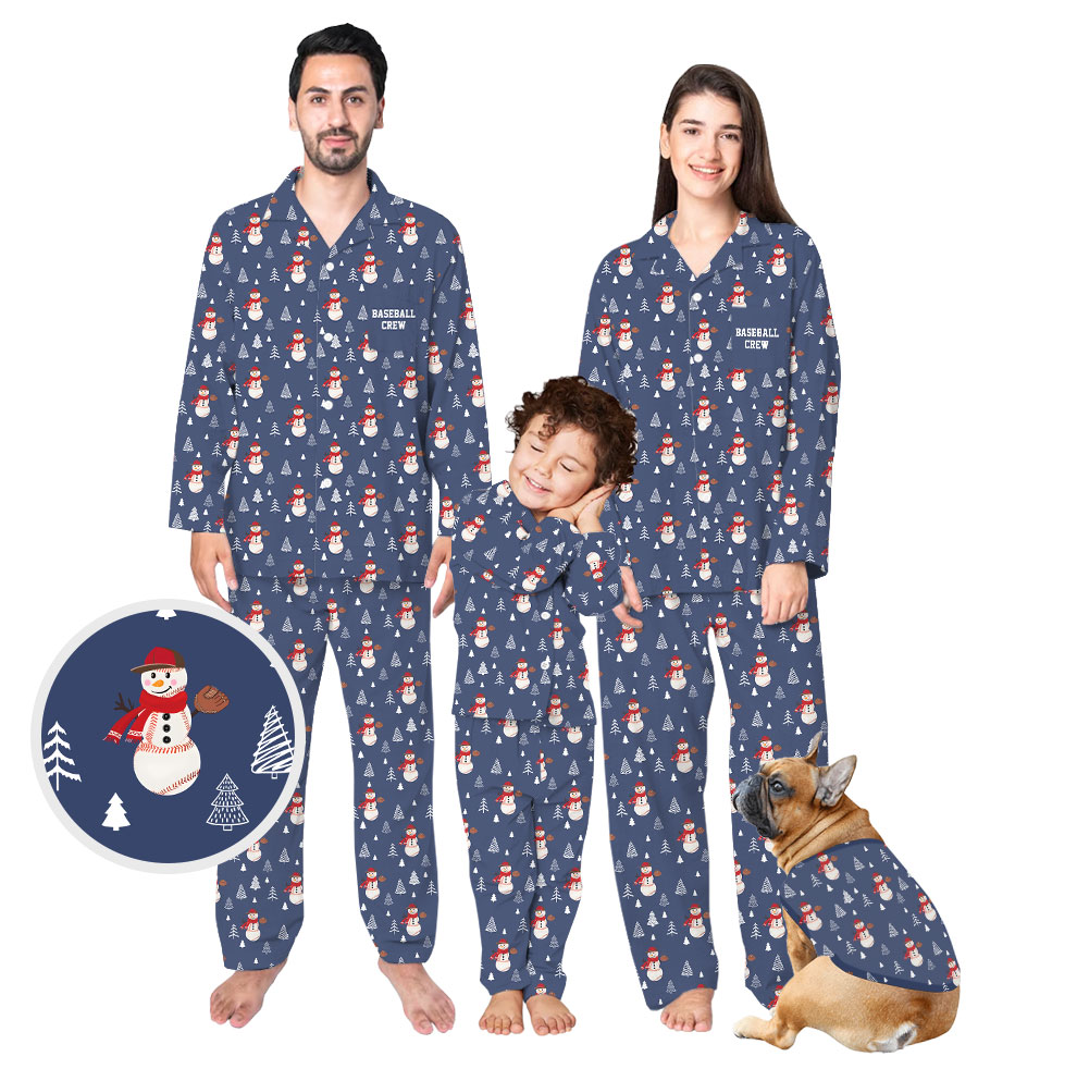 Unique Baseball Crew Family Christmas PJs Button-Up Style