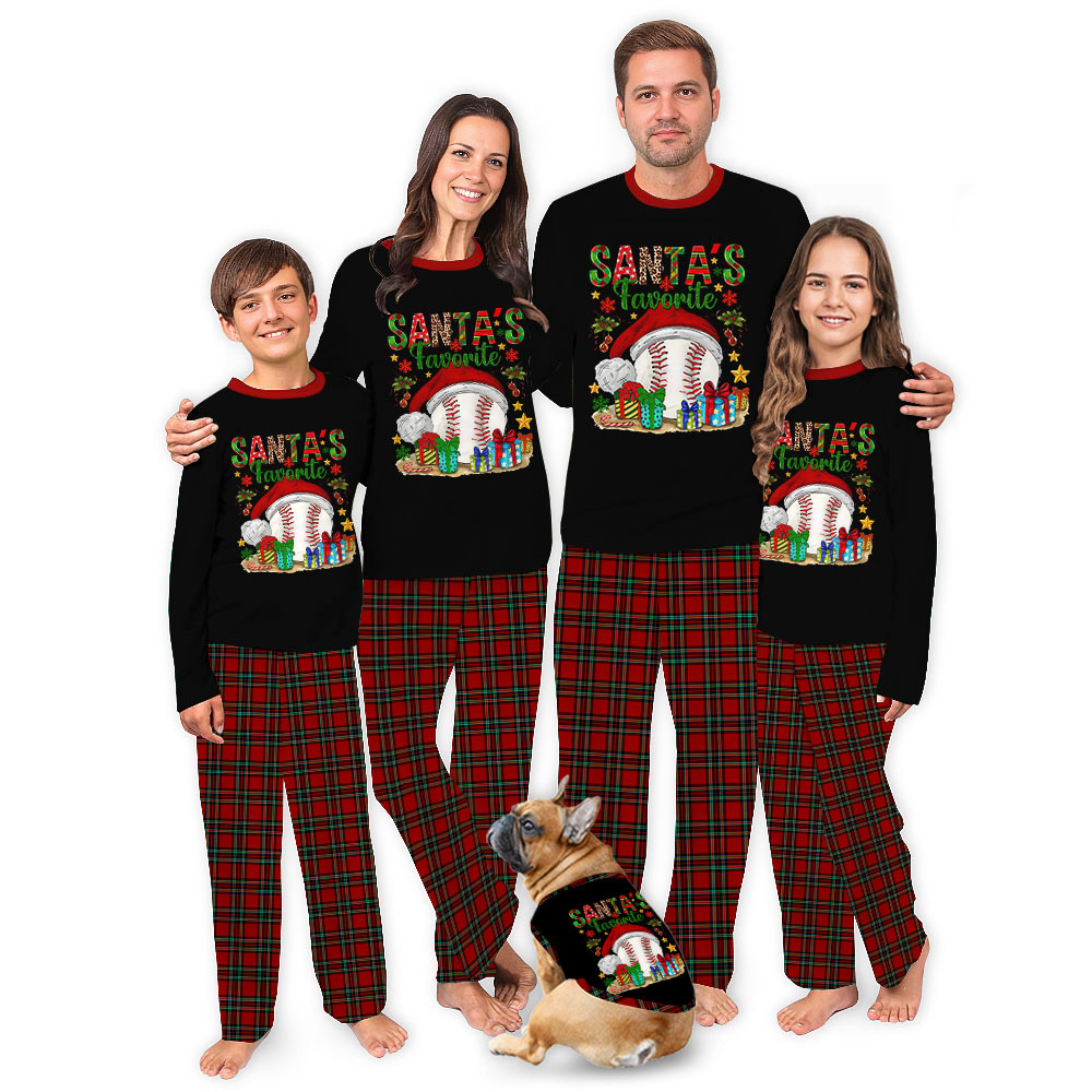 Matching Pj Family Christmas with Santa's Favorite Baseball Design