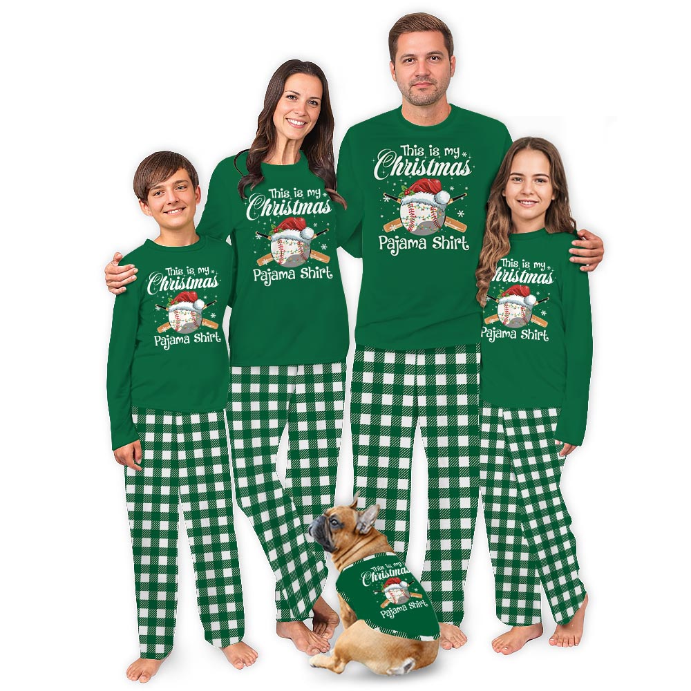 Green Baseball Christmas Matching Family Xmas Pajamas Green Baseball Christmas Matching Family Xmas Pajamas