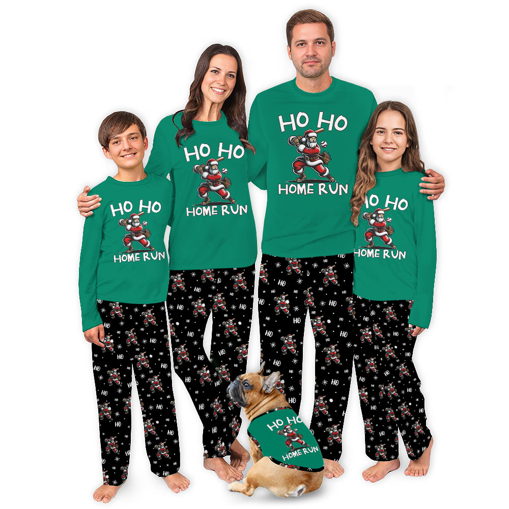 Family Set Pajamas For Christmas Featuring Santa Claus Playing Baseball