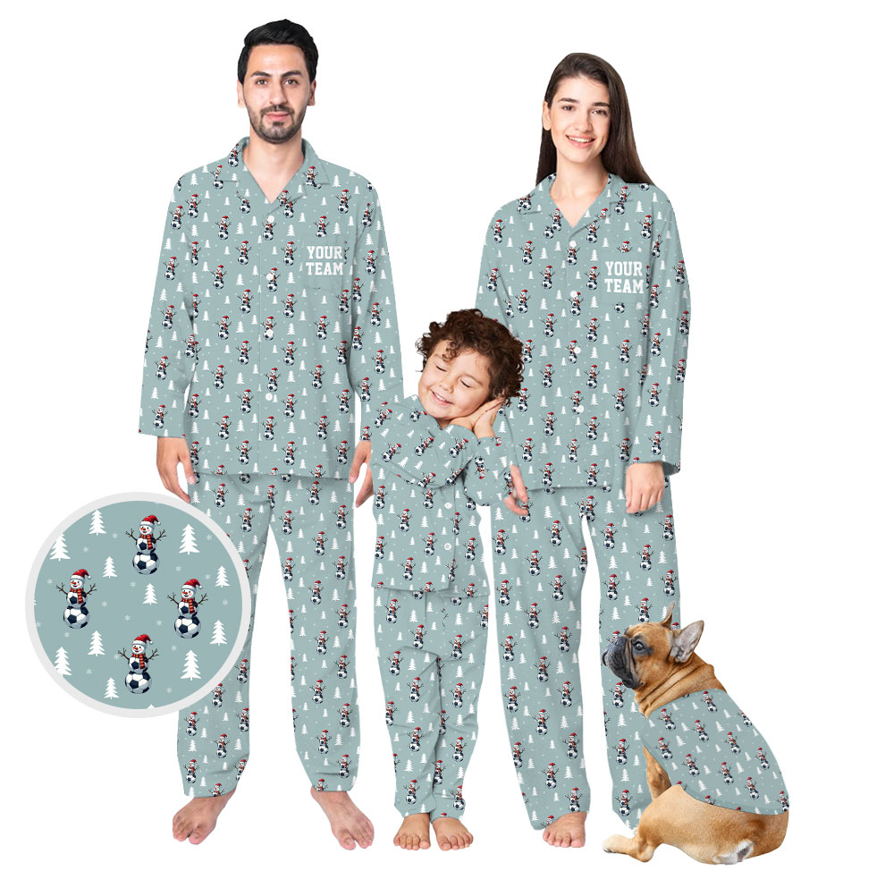 Cute Button-Up Snowman Soccer Family Pajamas For Xmas Cute Button-Up Snowman Soccer Family Pajamas For Xmas