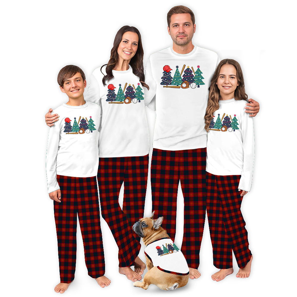 Baseball and Festive Tree Family Pajama Sets for Christmas