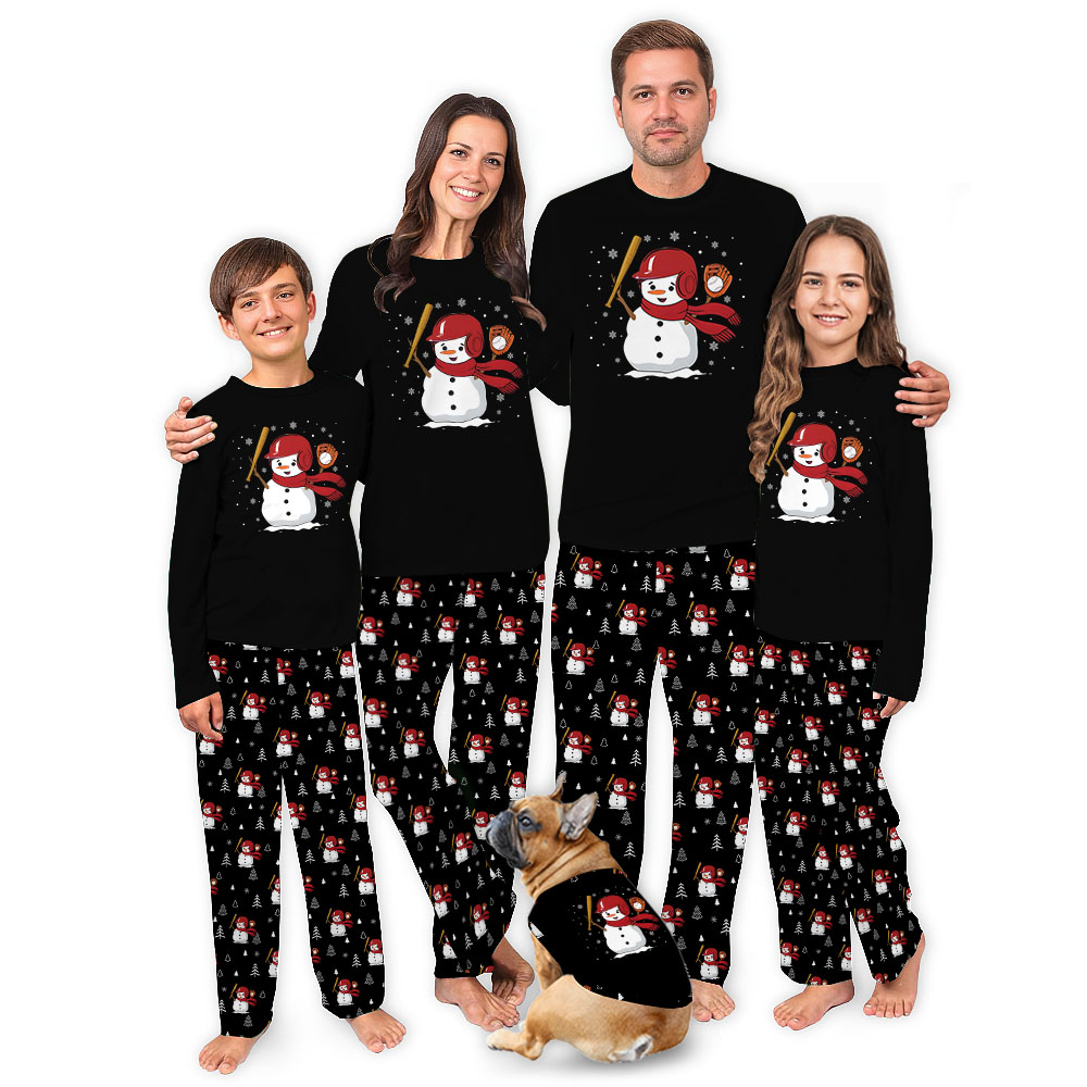 Baseball Snowman Player Family Christmas Jammies
