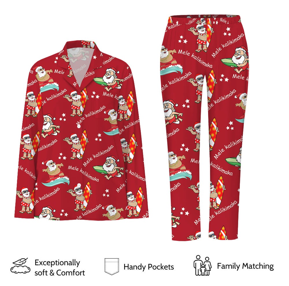 Santa Matching Tropical Christmas Pajamas Family Red Santa Matching Tropical Christmas Pajamas Family Red