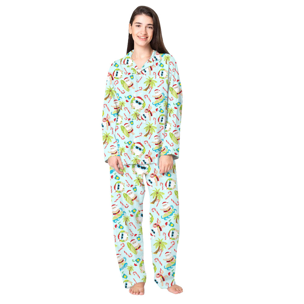 Santa Surfing Beach Christmas Pajamas Family Light Blue Santa Surfing Beach Christmas Pajamas Family Light Blue