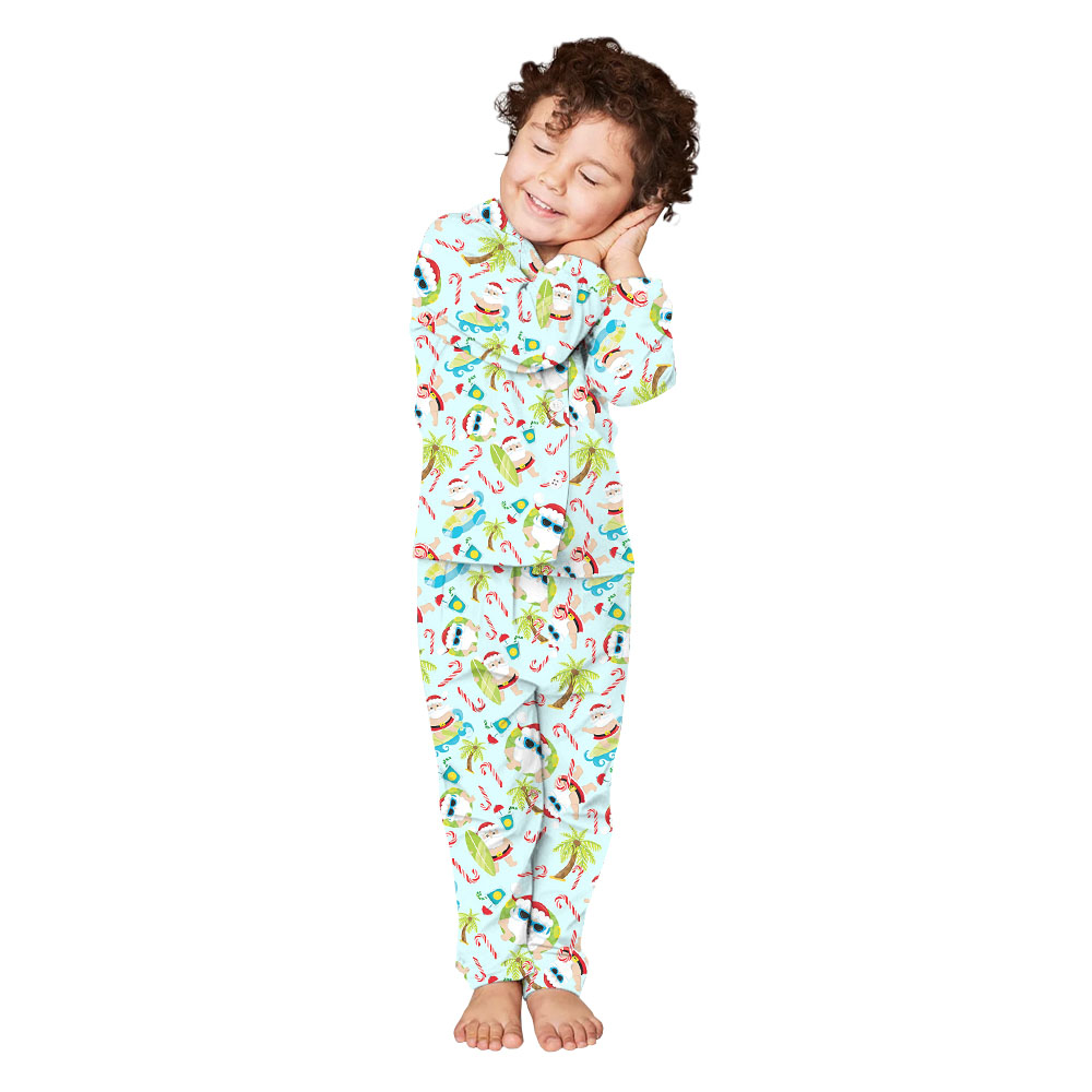 Santa Surfing Beach Christmas Pajamas Family Light Blue Santa Surfing Beach Christmas Pajamas Family Light Blue