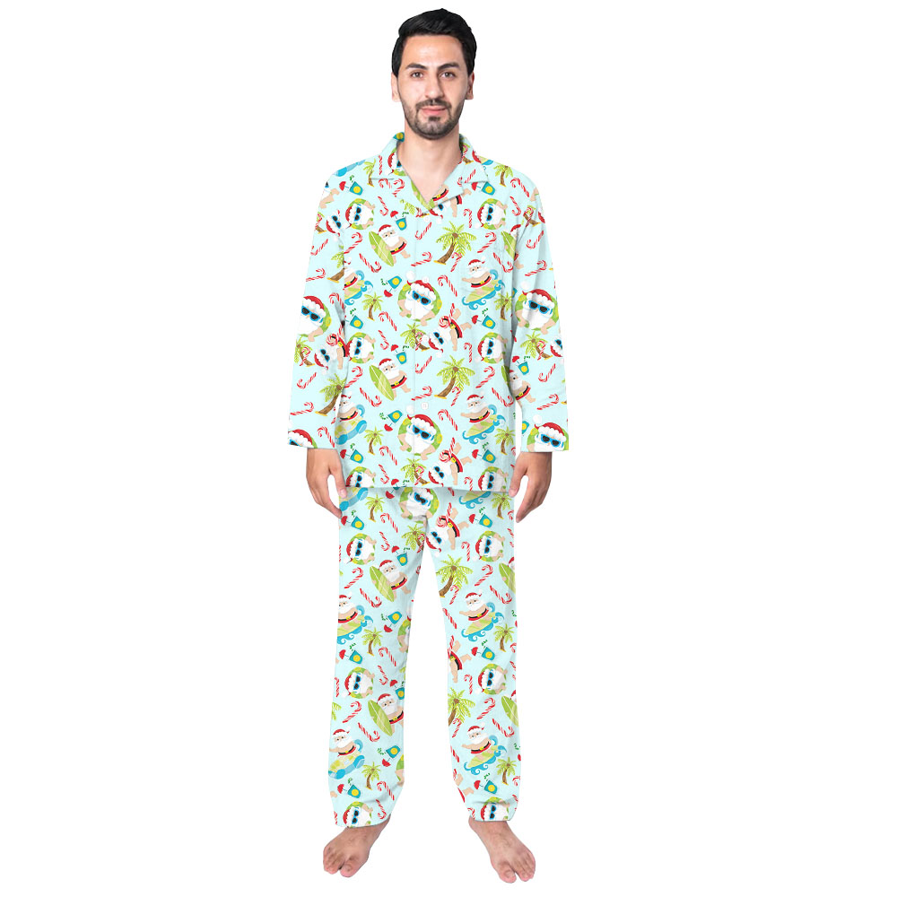 Santa Surfing Beach Christmas Pajamas Family Light Blue Santa Surfing Beach Christmas Pajamas Family Light Blue