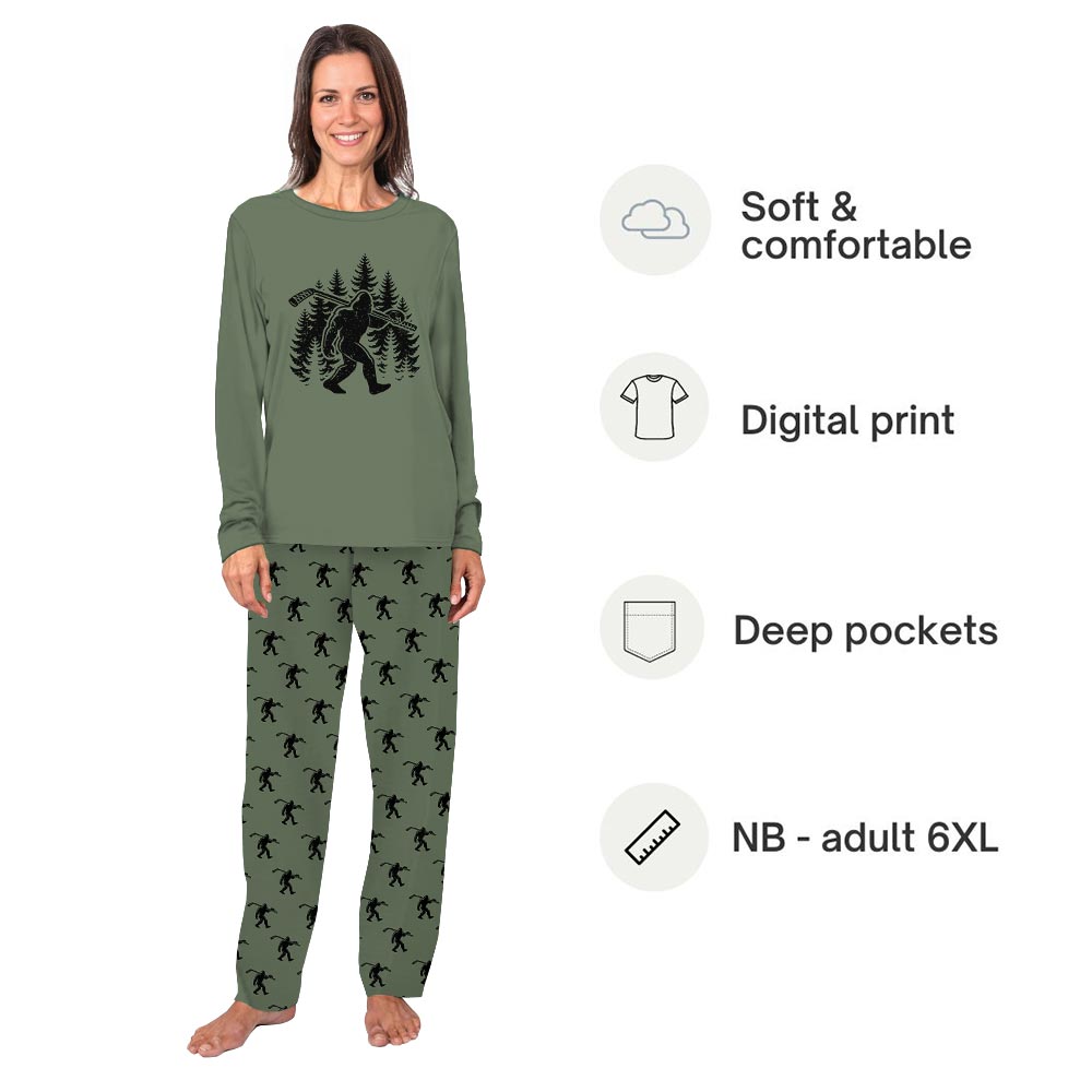 Bigfoot Hockey Family Matching Pajamas With Dog Christmas Bigfoot Hockey Family Matching Pajamas With Dog Christmas