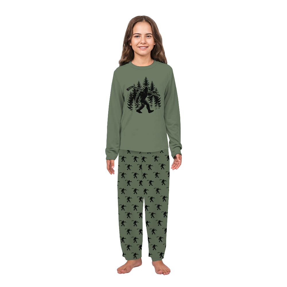 Bigfoot Hockey Family Matching Pajamas With Dog Christmas Bigfoot Hockey Family Matching Pajamas With Dog Christmas